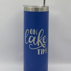 On Lake time 20 ounce engraved skinny tumbler, Lake house, lake gift